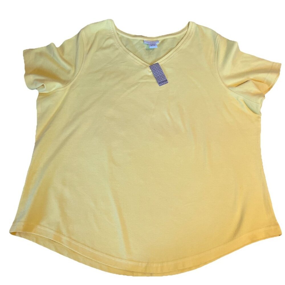 Avenue Women's Short Sleeve Tee Plus Size 30/32 Yellow Colorful V-Neck Dopamine